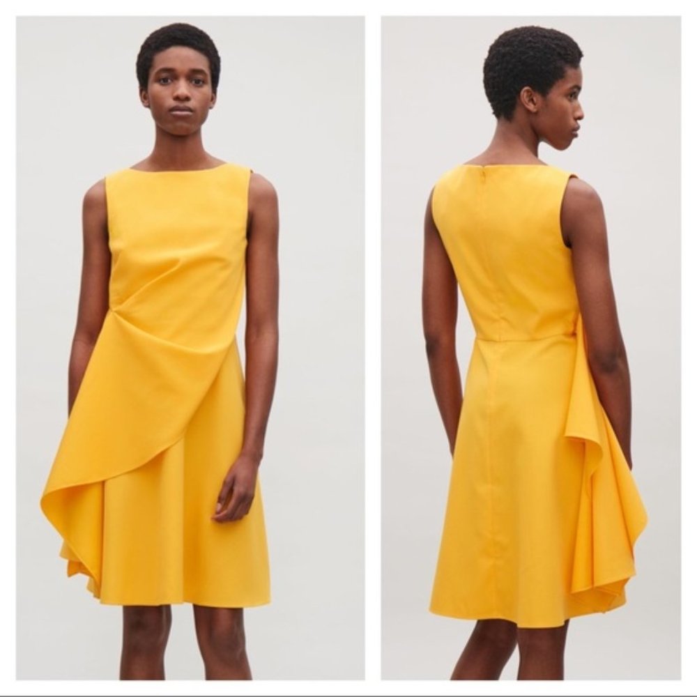 COS woven Waterfall dress in golden yellow